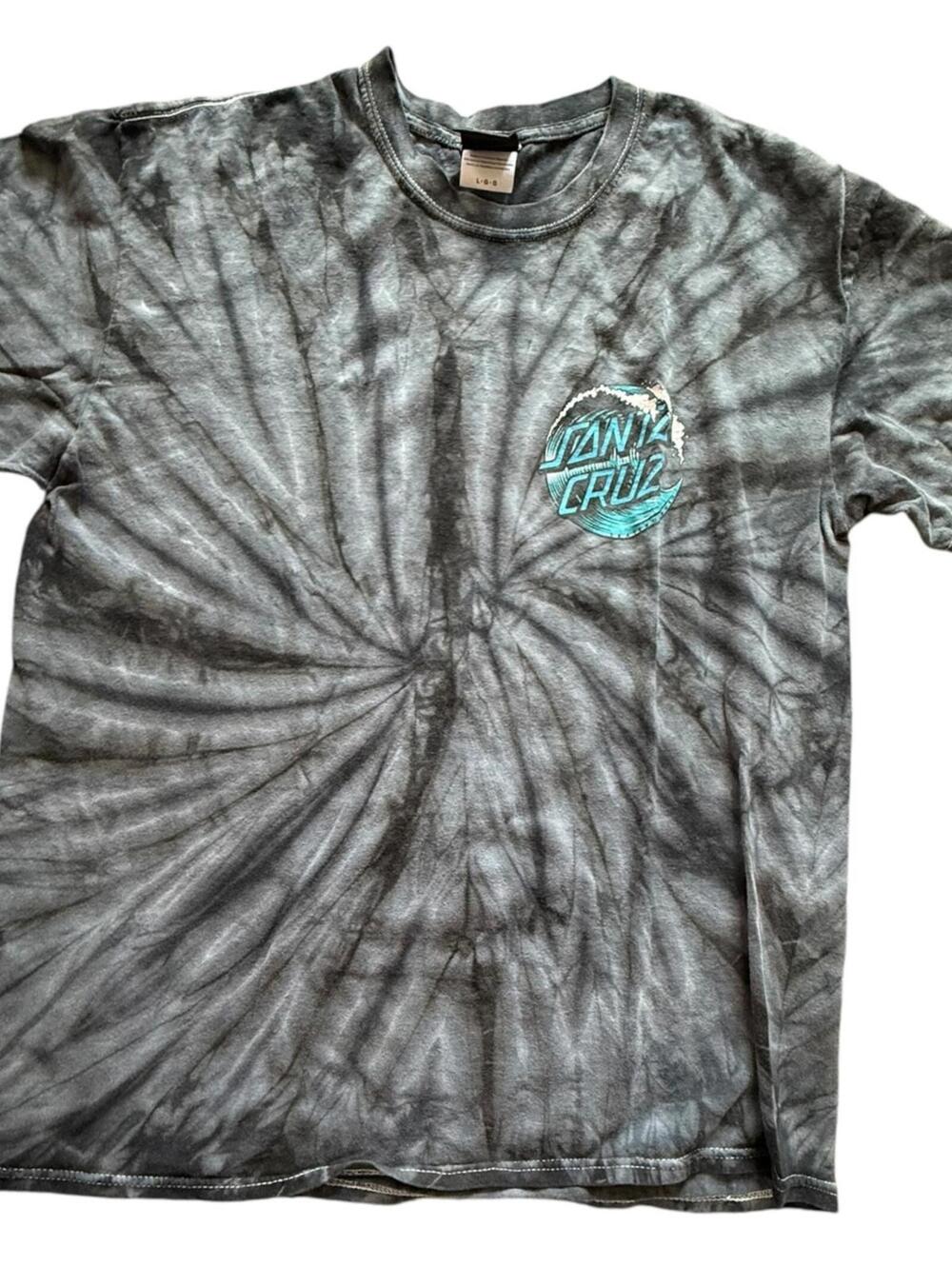 Santa Cruz Tie Dye Graphic Logo T-Shirt Gray Black Swirl Men’s L